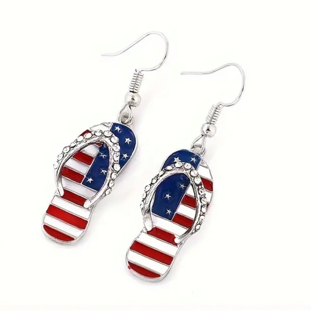 Rhinestones Patriotic Flip-Flop Earrings - Stars & Stripes - gold or silver - Picture 2 of 6